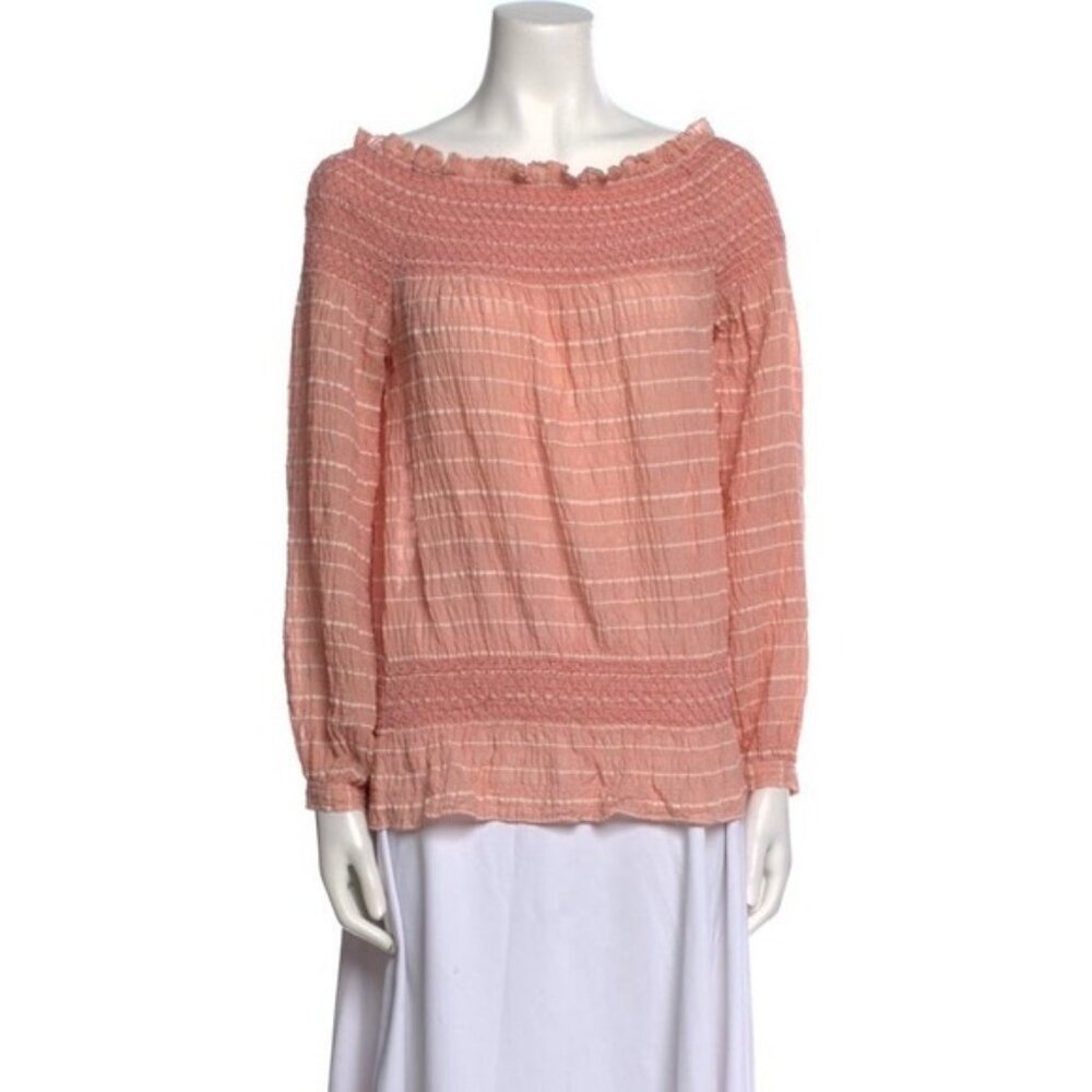 TORY BURCH Women's Top Size 6 SILK Blend Pink Chiffon LS Off Shoulder 13121197